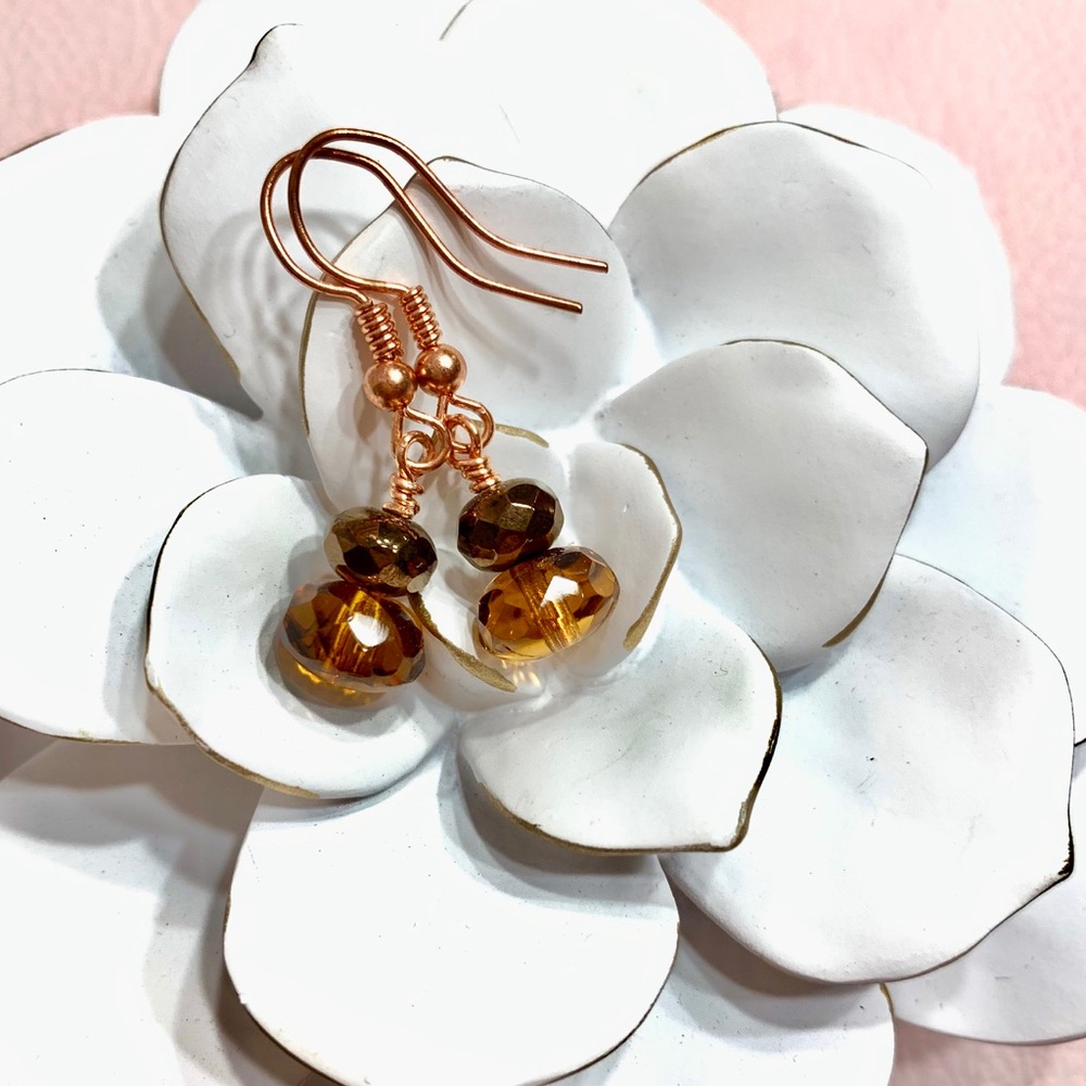 Amber & Bronze Czech Crystal Earrings